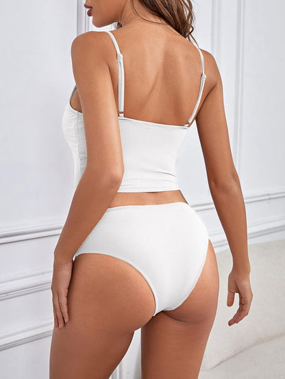 Ribbed Bikini Sets for Women High Cut Cheeky Swimsuits Scoop Neck Padded Bathing Suits Two Piece Tankini Set